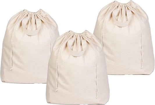 Heavy Duty Laundry Hamper Bags - Extremely Sturdy, Durable Canvas Replacement Laundry Hamper Liner - Works for Round & Square Hampers with Drawstring Closure (3 Pack)