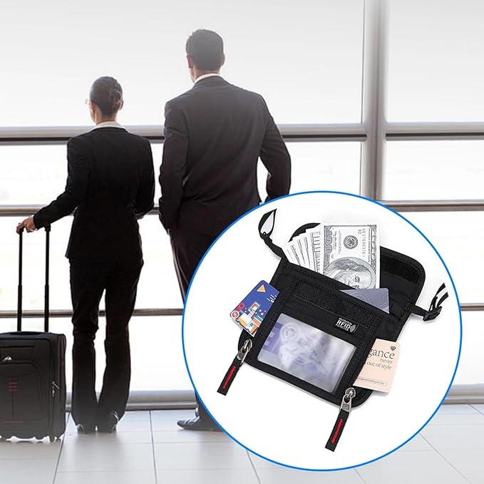 Passport Holder for Travel Pouch Neck Wallet for Traveling Women Men with RFID Blocking Waterproof and Slim Neck Pouch Adjustable Neck Strap (Black(Black zipper))