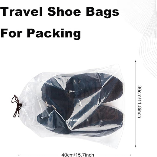 100 Pcs transparent Shoe Bags for Travel,11.8“ x 15.7”,Drawstring Travel Shoe Bags for Packing,Waterproof Dustproof Portable Travel Shoe Storage Bag for Men and Womens Per Piece