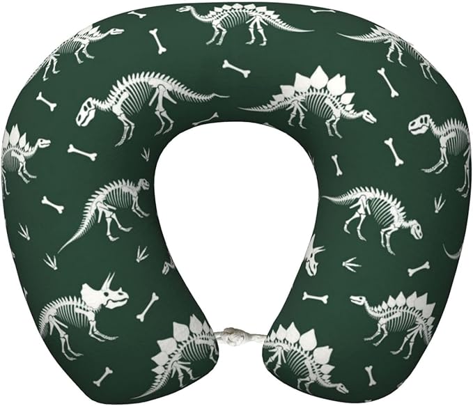 Travel Pillow Chin Neck Support, Comfortable Airplane Car Pillows for Rest, Memory Foam U Shaped Office Home Nap Sleeping Cushion Grunge Dinosaur Skeleton
