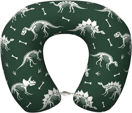 Travel Pillow Chin Neck Support, Comfortable Airplane Car Pillows for Rest, Memory Foam U Shaped Office Home Nap Sleeping Cushion Grunge Dinosaur Skeleton