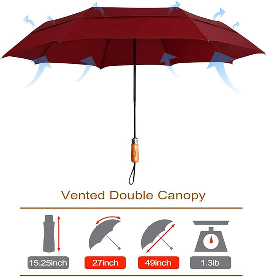 Lejorain Large Folding Golf Umbrella - Compact Mens Umbrellas Travel Rain and Windproof 54inch Collapsible Automatic Open Close Umbrella 210T Teflon Vented Double Canopy