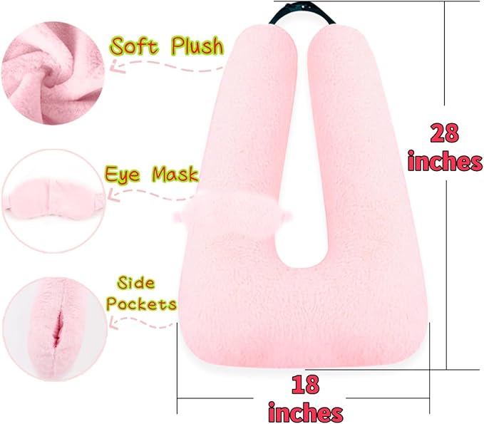 Sexysamba Travel Pillow with Sleep Mask Set Car Pillow Kids Travel Pillow for Sleeping U Shaped Car Seat Pillow Head Neck Body Support for Kids and Adults Road Trip Accessories,Pink