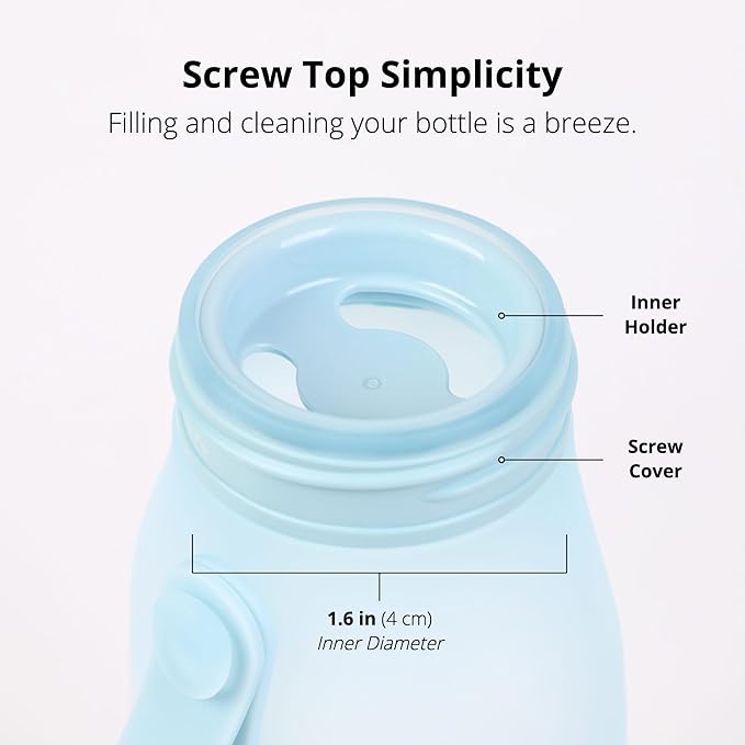 BLUE GINKGO Collapsible Water Bottle [2-Pack] – Lightweight, Foldable Silicone Bottles for Travel, Hiking, and Camping (16.9oz, Made in Korea, Blue)