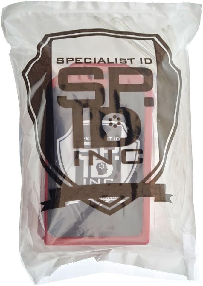 5 Pack - Premium Rigid Airline Luggage Tag Holders with 6" Worm Loops - Heavy Duty Hard Plastic -Suitcase ID Tag Identifiers with Business Card Insert Window by Specialist ID (Red)