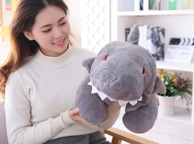 Cartoon Shark Animal Neck Pillow with Hood, U Shaped Soft Travel Airplane Neck Pillows, Office Neck Pillow, Anime Neck Pillows, Portable & Washable for Flights