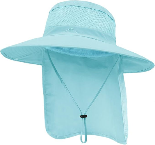 Outdoor Sun Hats with Stowable Neck Flap for Men Women UPF 50+ Mesh Summer Bucket Hat Wide Brim for Fishing Safari Hiking
