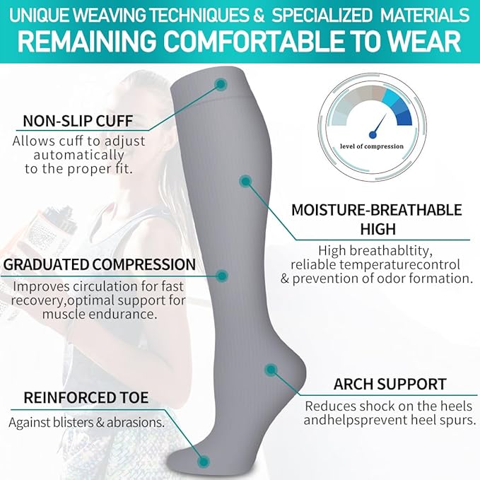 Copper Compression Socks for Women and Men(6 Pairs)-Best Support for Running, Athletic, Nursing, Travel