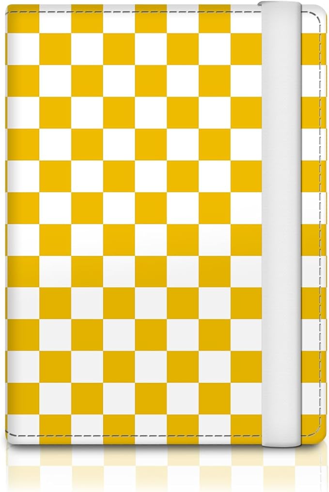 Passport Holder for Travel Essentials, RFID Premium Leather Passport Wallet Cover Case for Travel Must Haves Accessories, Passport Book Holders for Women Men Cute Yellow Checkered