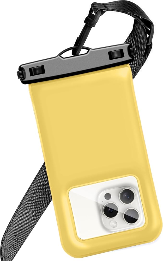 Floatable Soap Bubble Waterproof Phone Pouch/Case with Crossbody Lanyard for iPhone 17 16 Pro Max/15 Pro/14/13/12, IP68 Cellphone Dry Bag Beach Cruise Ship Essentials, 1 Pack-Yellow-7″