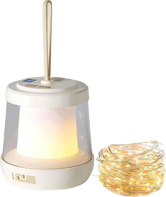 Camping Lantern with String Lights, 2 in 1 Outdoor Waterproof Portable Stowable String Light（32.8Ft）, 1800mAh Rechargeable Lantern with 3 Modes for Camping and Emergency Charging(1-Pack)