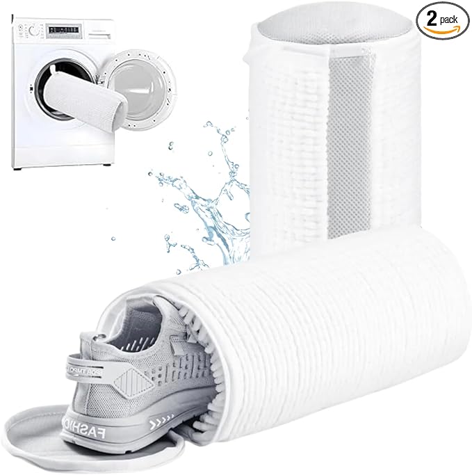 Shoe Washing Machine Bag for 1 Large Pair Shoes – Eliminate Sports Shoe Odor with Reusable Laundry Shoe Bags and Protect Clothes - White Mesh Shoe Bag for laundry items