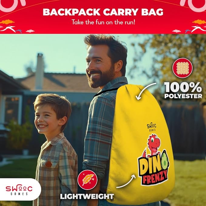 Swooc Games® - Dino Frenzy™ | 2-in-1 Corn Hole Games for Kids | 5-Second Setup | Dinosaur Bean Bag Toss Game for Kids | Kid Cornhole Game Set | Toddler Party Activity | Outside Bean Bags Kid Tossing