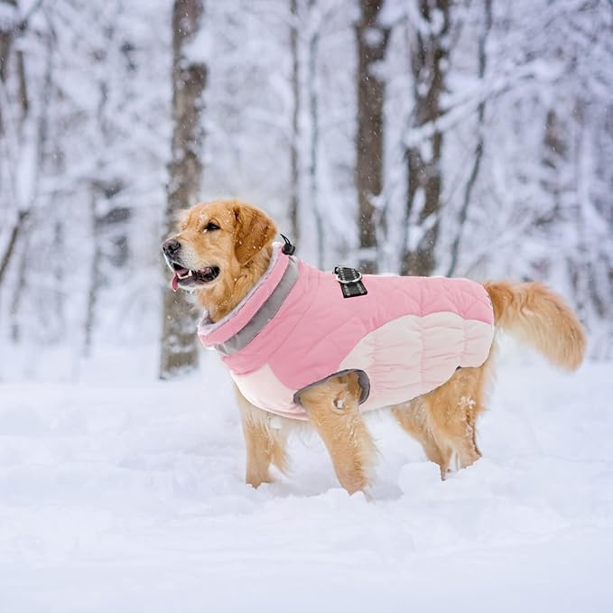 Lelepet Dog Coat Warm Dog Winter Coat Waterproof Dogs Jacket with Harness Built in Reflective Pet Fleece Vest Zip-Up Cold Weather Coats for Small Dogs Turtleneck & Windproof Coats Yorkie Pink S