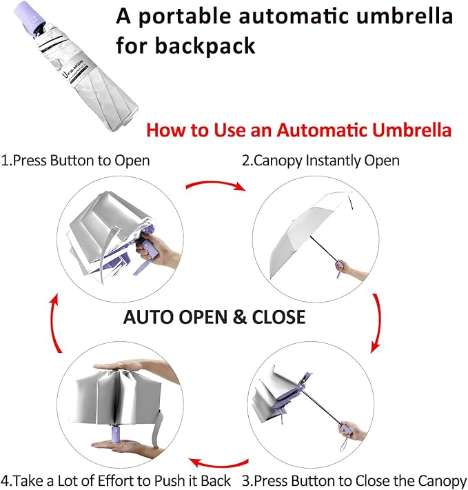 BAODINI Small UV Protection Travel Umbrella Compact for Rain and Sun UPF 50+ Windproof Portable 42 inch Umbrella for Women and Men