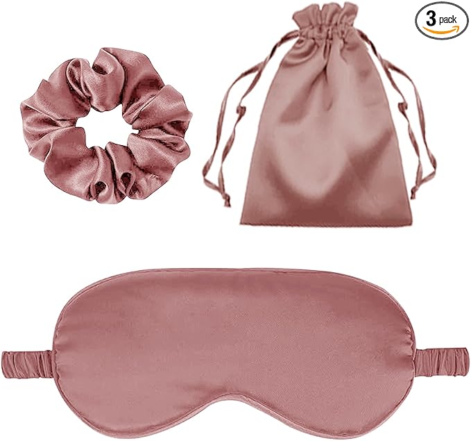 3Pcs Satin Eye Mask Silk Sleep Masks Set Silky Blindfold Eyeshade Blackout Eyes Cover Pouches Bag Scrunchy Wedding Gift