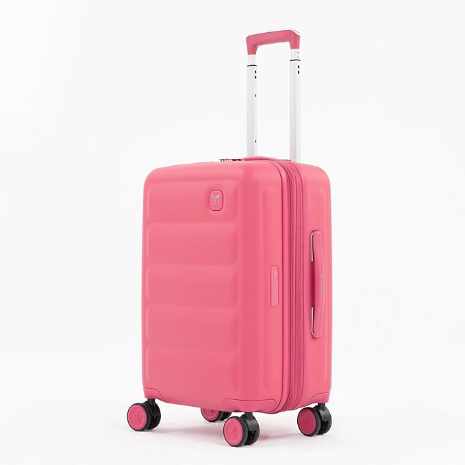 Tesport 22in Hard Shell Carry-On Luggage with Spinner Wheels, Lightweight PC Expandable Carry-On Suitcase with TSA Lock, Built-in Cup Holder, Pink