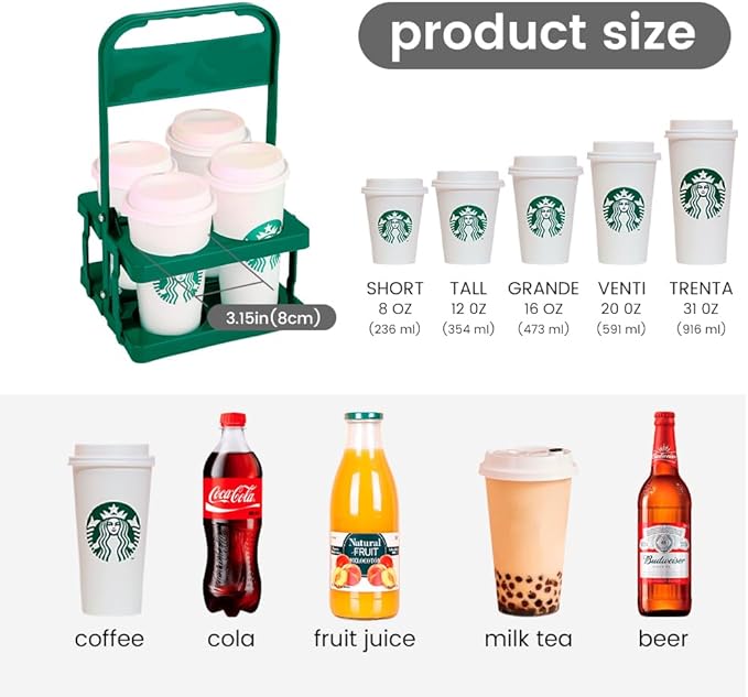 musbus Reusable Drink Carrier with Handle for Delivery Drivers, Portable Cup/Coffee Holder Accessories for Delivery, Foldable Drinks Caddy with Tray, Car Durable Plastic Festive Bottle, Vacation