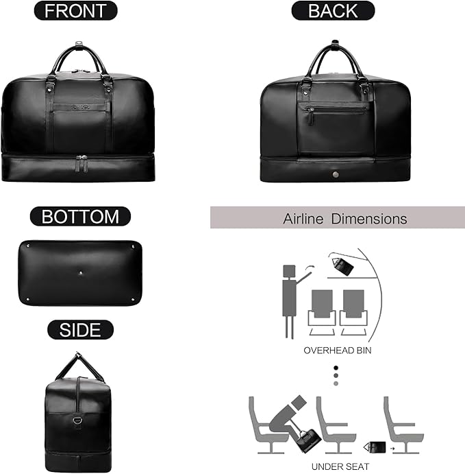 4PCS Leather Duffle Bags, Weekender Bag for Women Men, Large Travel Duffel-Overnight Bag with Toiletry, Makeup, Shoulder Bag, Faux Leather Carry On with Shoe Compartment (Black)