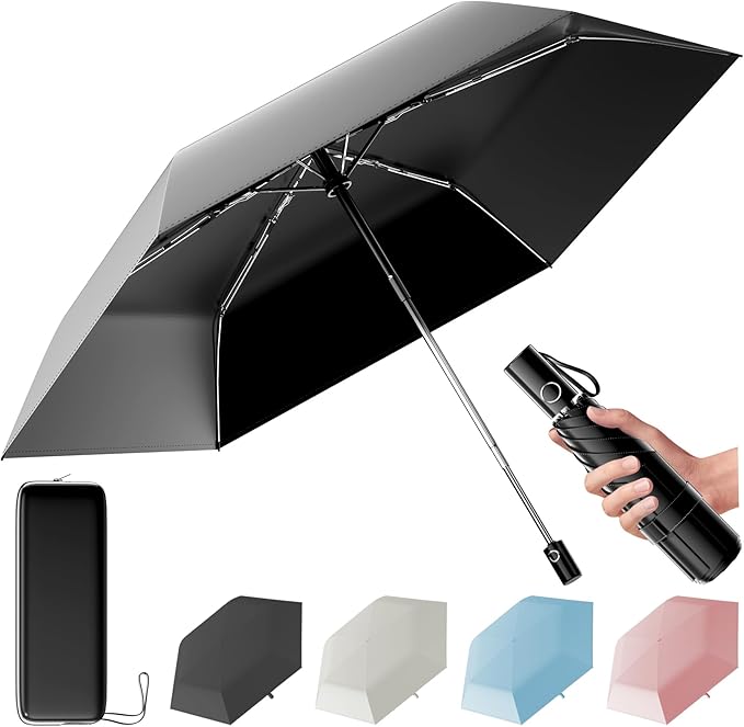 Automatic Mini Travel Windproof Folding Umbrella - UV Protection, Instant Open/Close for Rain/Sun, Small Compact Lightweight Design Fits in Tote Bag/Travel Case/Backpack for Commute, Women & Men