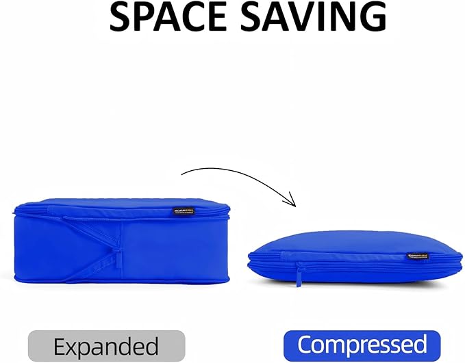 4 Piece Compression Packing Cubes for Suitcases and Backpack, Lightweight Travel Organizers (Bright Blue)