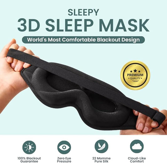 Glowco Sleep Mask for Men & Women | 3D Contoured Eye Mask for Side Sleepers, 100% Blackout, Zero Pressure, Adjustable Strap, Soft Breathable Fabric | Light Blocking Sleeping Mask for Travel & Home