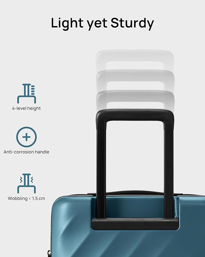 NINETYGO Trunk Luggage 29 Inch, Large Checked Luggage with Double Spinner Wheels, Anti-Burst Zipper, Hard Case PC Suitcase, Lightweight Travel Luggage, TSA Approved (Topaz Blue, Hudson)