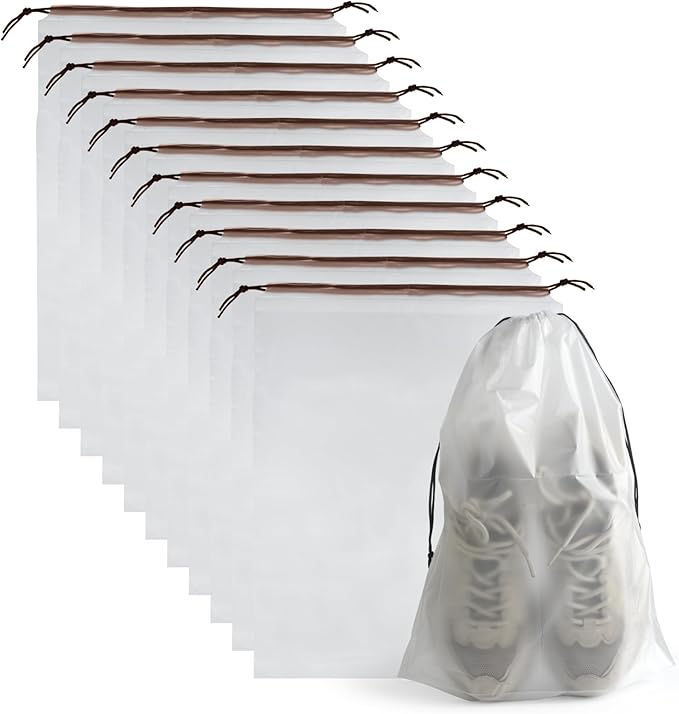12 Pcs Shoe Bags for Travel, PLULON Clear Drawstring Travel Shoe Bags for Packing Waterproof Dustproof Shoes Organizer Pouch Travel Accessories Shoe Storage Bag for Women Men Portable Travel Essential