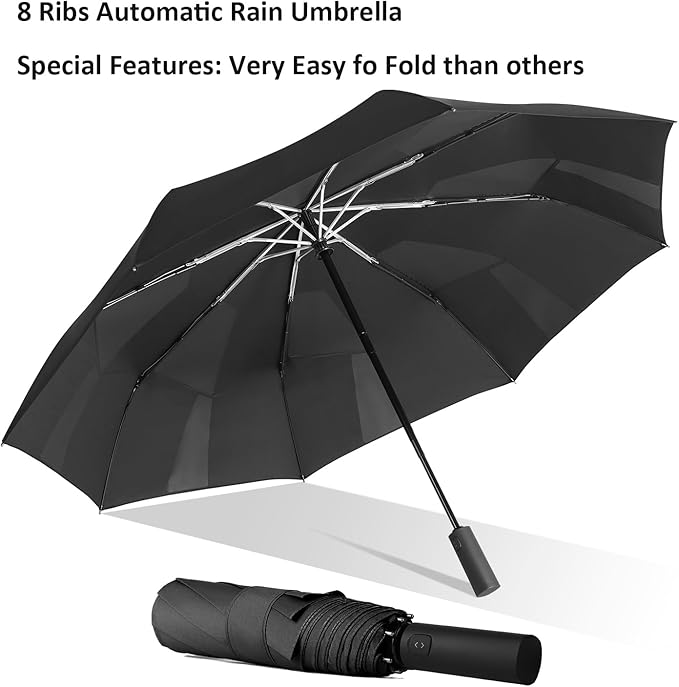 BAODINI Windproof Umbrella for Rain Folds Easily Automatic Open Close 46 inch Compact Travel Portable Umbrella for Men and Women