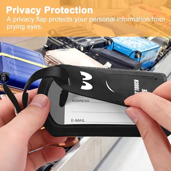 FINTIE 2 Pack Luggage Tags, Leather Name ID Labels with Privacy Cover for Travel Bag Suitcase, Theme - Don't Touch Me