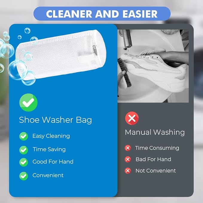 EPSCY Shoe Washing Machine Bag 2 Pack - Reusable Deep Clean Sneaker Bags - Fits All Shoe Sizes & Types, Self-Locking Zipper, Protects Machine (White)