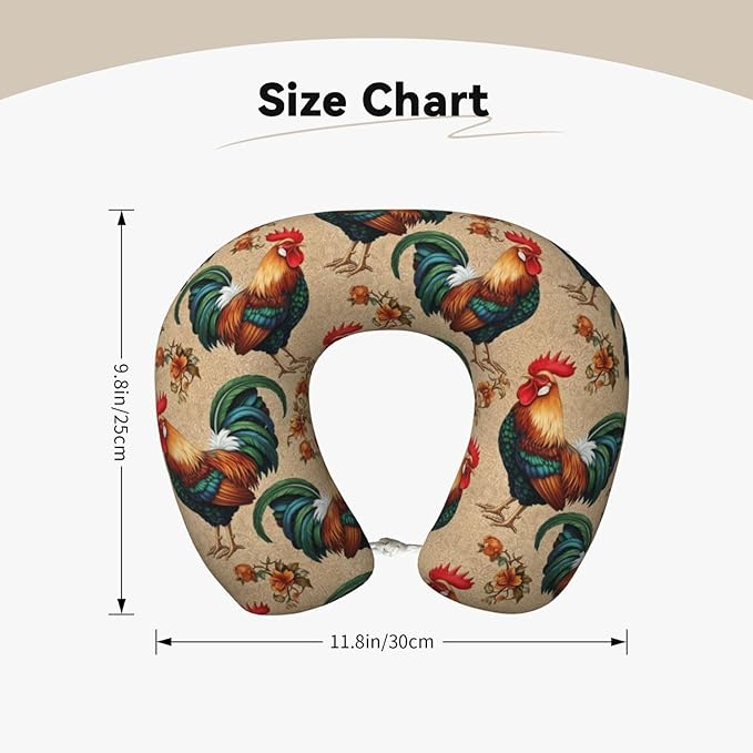 Neck Pillow Memory Foam Chin Cushion with Breathable Cover Retro Rooster, Cute Airplane Car Pillows for Office Head Pain Relief