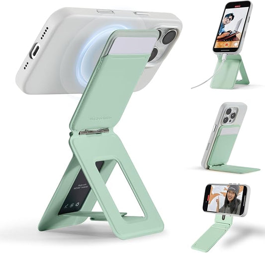 MOFT Phone Tripod Wallet for iPhone, Mulit-Angles, Lightweight Phone Stand, MOVAS Vegan Leather Magnetic Wallet, Strong Magnets, NFC Card Holder,Travel Essential, Peppemint (with Card Slot)