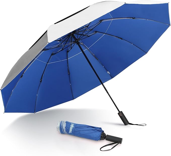 62/54/46 Inch Umbrellas for Rain Large Travel Compact Golf Umbrella Inverted Windproof Double Canopy 10 Ribs Automatic Open/Close UPF50+ Sun UV Protection