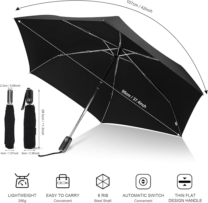 LEAGERA Compact Travel Umbrella for Purse - Flat Handle, Waterproof for Light Rain