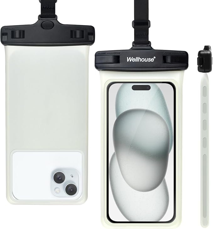 wellhouse Waterproof Phone Pouch, Waterproof Phone Case for iPhone 16 15 14 13 12 Pro Max XS Samsung, IPX8 3D Cellphone Dry Bag Beach Essentials (1 Pack - Luminous Black7.0, 7 inch)