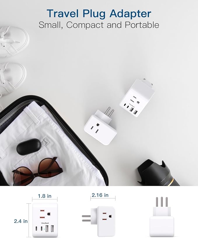 2 Pack Israel Power Adapter, One Beat Israel Travel Plug Adapter with 3 American Outlets 4 USB Ports(2 USB C), 7 in 1 Type H Travel Adapter Plug Converter for US to Israel, Jerusalem, Palestine