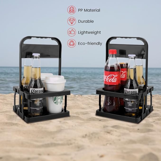 musbus Reusable Drink Carrier with Handle for Delivery Drivers, Portable Cup/Coffee Holder Accessories for Delivery, Foldable Drinks Caddy with Tray, Car Durable Plastic Festive Bottle, Vacation