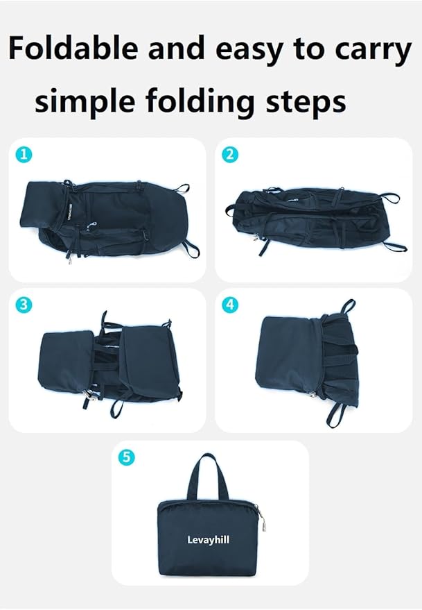 30L Foldable Backpack & Bucket Hat 2 In 1 Combo, Lightweight packable Travel and Fisherman Hat Set, Compact Collapsible Daypack with Sun Hat (Dark Blue)