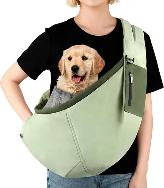 Bartuke Dog Carrier Sling, Hands Free Pet Sling Carriers for Small Dogs and Cats, Thick Padded Shoulder Strap Adjustable Dog Carriers with Storage Pocket, Water-Resistant Puppy Carrier Purse, Green