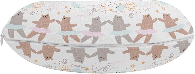 Ambesonne Cartoon Travel Pillow Neck Rest, Funny Ballerina Dancer Bears in Tutu Costume Dancing Stars Happiness Style, Memory Foam Traveling Accessory for Airplane and Car, 12", Dust Rose