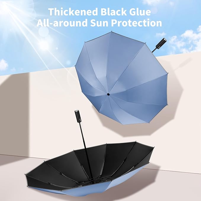 Yoobure Inverted Windproof Travel Umbrella - Automatic Umbrellas for Rain, Compact Folding with Reflective Stripe, Portable Large for Backpack, Lightweight with Sun UV Protection