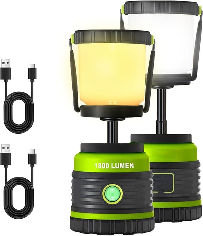 LED Camping Lantern 1800LM Battery Powered Lantern,Waterproof Tent Light with 4 Light Modes, Camping Essentials, Portable Lantern Flashlight for Camping, Emergency Light, Power Outages, Hurricane 2pcs