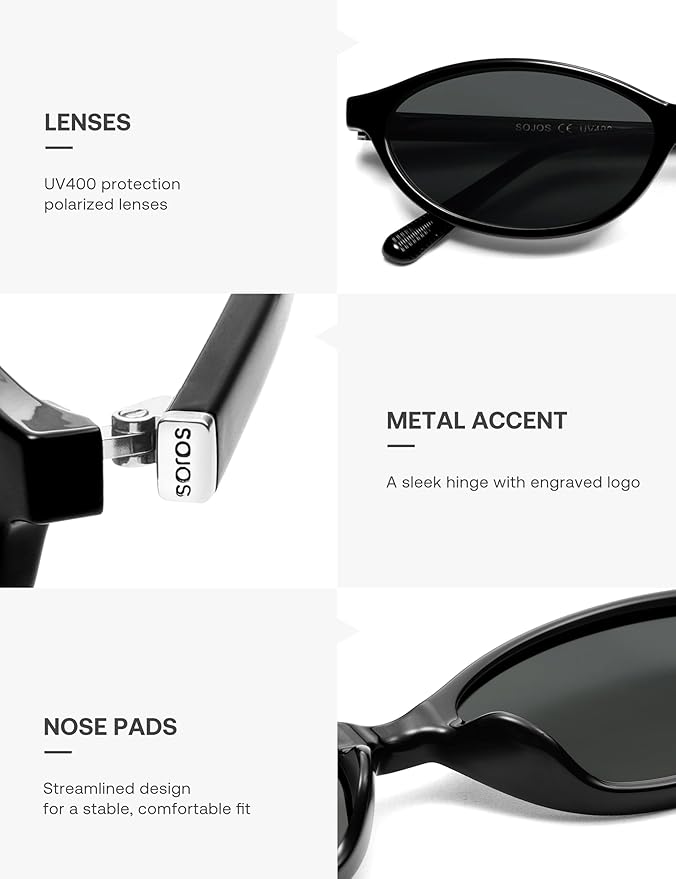 SOJOS TR90 Ultra Light Flexible Sunglasses for Women Retro Oval Polarized Cat Eye Vintage Shades UV400 Protection Comfort Fit