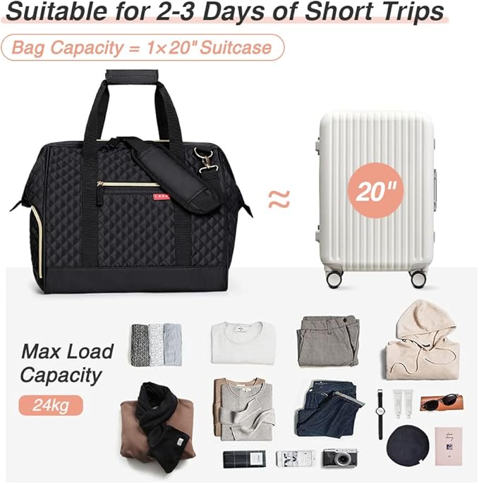 Lekesky Travel Duffel Bag for Woman, Weekender Carry on Bag with Shoe Compartment for Overnight, Extra Large Storage Space For Business Trip, Gym, Labor, Delivery