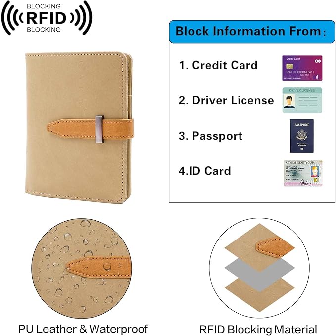 Passport Holder with Airtag for Women/Men,Airtag Passport Wallet for Travel,Cute Passport Holder Rfid Blocking,Travel Wallet for Cards Passport Cover Case (khaki)