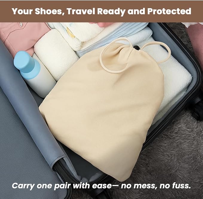 LFH Cotton Shoe Storage Bags with Drawstring, Dustproof Breathable Reusable Organizer, Perfect For Travel, Dorm, Hotel, College, Gym, Easy to Carry, Machine Washable 12"x17" (Pack of 4) - Natural