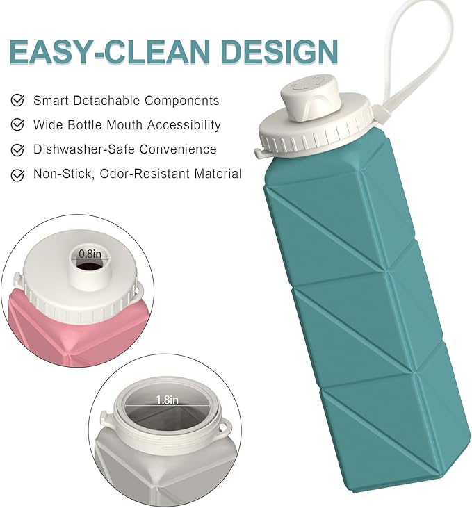 Collapsible Water Bottles 20.6oz, Silicone Foldable Portable Travel Water Bottle, BPA-Free, Leakproof Reusable for Traveling Camping Hiking Cycling Yoga Sports Outdoor, 1 Pack (Blue)