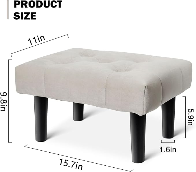 HOUCHICS Small Footstool Ottoman, Velvet Wooden Foot Stool Ottoman with Wood Legs, Sofa Footrest Extra Seating for Living Room Entryway Office(Grey 1PACK)