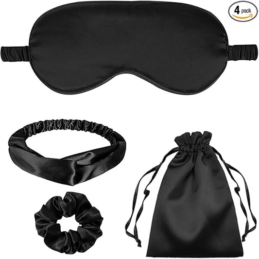 4Pcs Silk Sleep Masks Satin Eye Mask Silky Eyes Cover Blindfold Eyeshade Headband Scrunchies Pouch Bags Bridesmaid Gifts